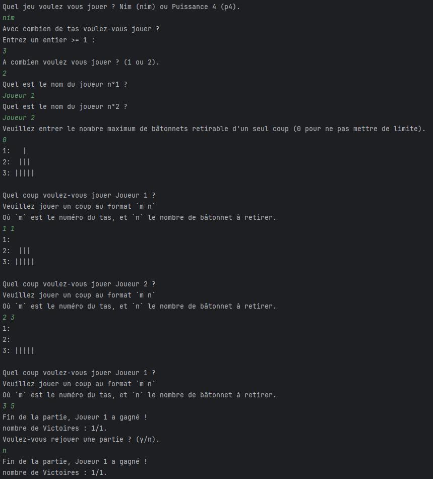 Image du jeu de Nim dans la console
