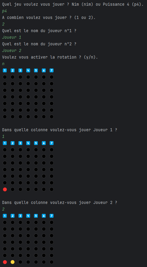 Image du jeu de Puissance 4 dans la console