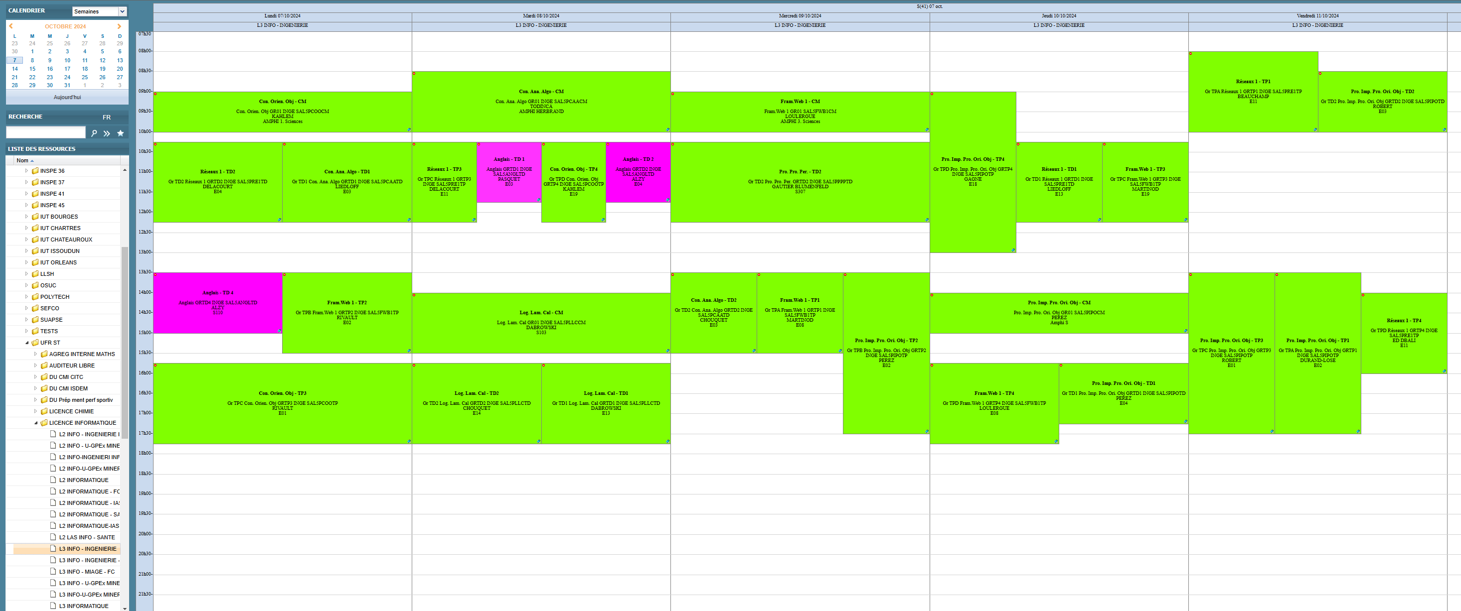 Image du système d'emploi du temps de l'université