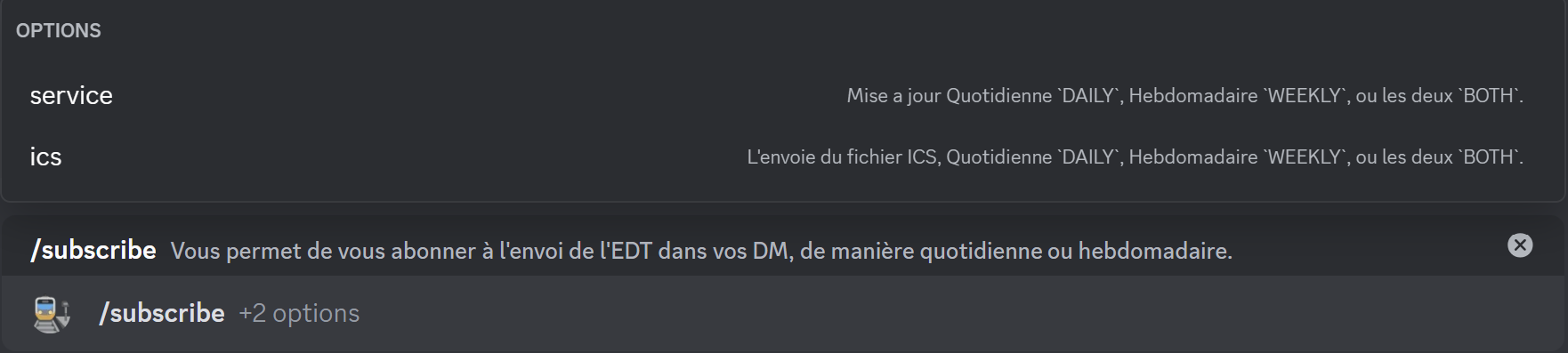 Commande subscribe